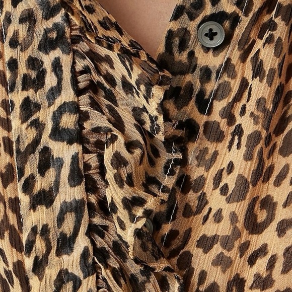 J. Crew Ruffle Button Down Leopard Print Crinkle Chiffon Blouse Size 0 - Picture 4 of 12